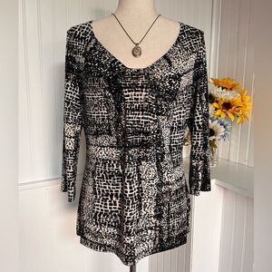 Liz Claiborne Black & Brown Scooped Neck Blouse